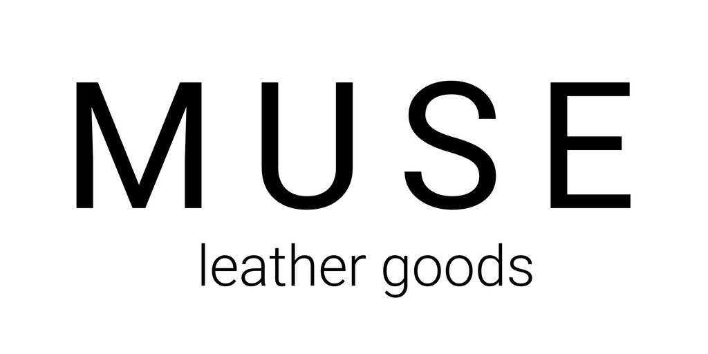 Logo von MUSE leather goods in schwarzer Schrift.